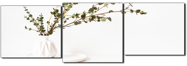 Slika na platnu - Grana eukaliptusa u bijeloj vazi na bijeloj pozadini - panorama 5272D (90x30 cm)