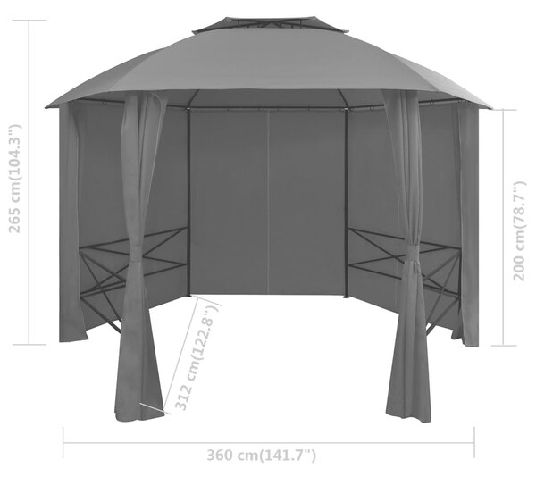 Vrtni šator sa zavjesama šesterokutni 360 x 265 cm - Antracitno siva / N/A