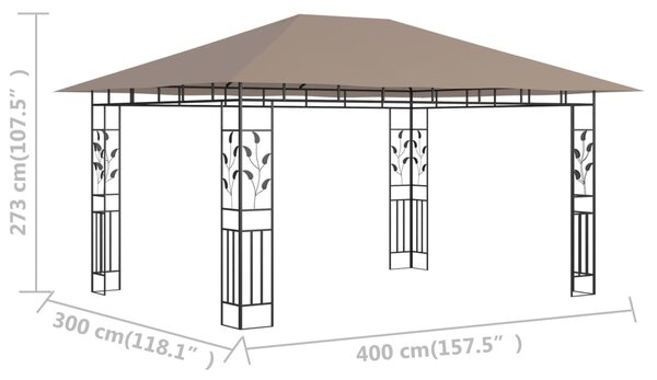 Sjenica s mrežom protiv komaraca 4x3x2,73 m smeđe-siva 180 g/m² - Tupe / 4 x 3 x 2.73 m