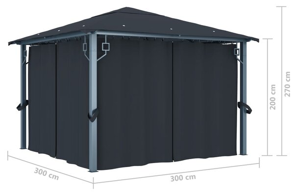 Sjenica sa zastorom 300 x 300 cm antracit aluminijum - Antracitno siva / 300 x 300 cm