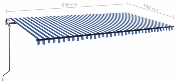Automatska tenda sa senzorom LED 600 x 300 cm plavo-bijela - Plava / 600 x 300 cm