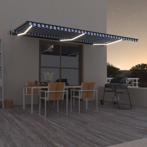 Automatska tenda sa senzorom LED 600 x 300 cm plavo-bijela - Plava / 600 x 300 cm