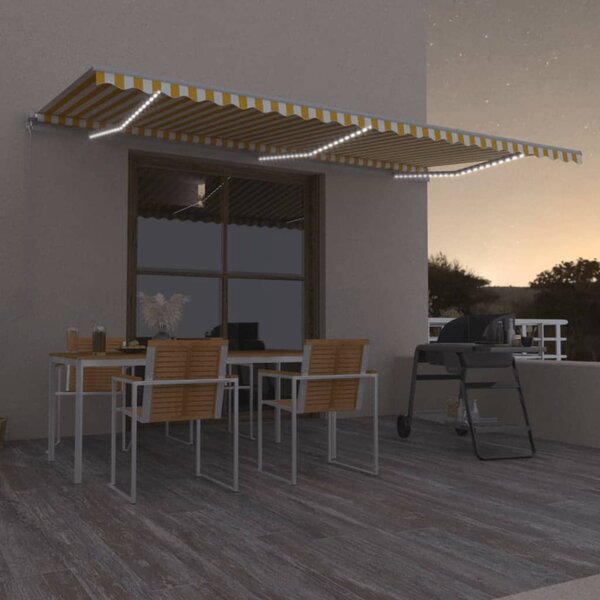 Tenda na ručno uvlačenje s LED svjetlom 600x300 cm žuto-bijela - Žuta / 600 x 300 cm