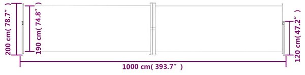 Uvlačiva bočna tenda crna 200 x 1000 cm - Crna / 200 x 1000 cm