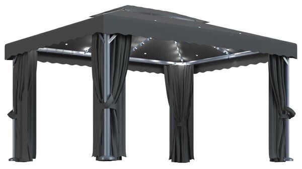 Sjenica sa zastorima i LED svjetlosnim trakama 4 x 3 m antracit - Antracitno siva / 4 x 3 m