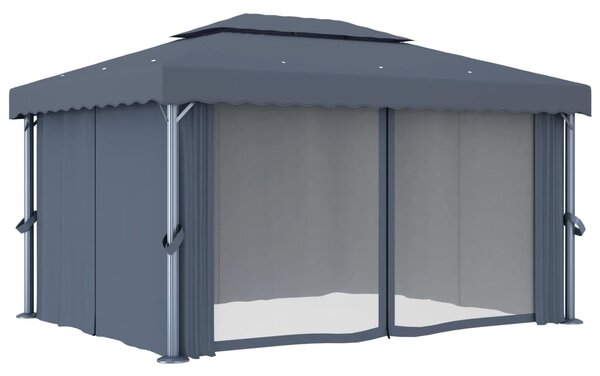 Sjenica sa zastorima i LED svjetlosnim trakama 4 x 3 m antracit - Antracitno siva / 4 x 3 m