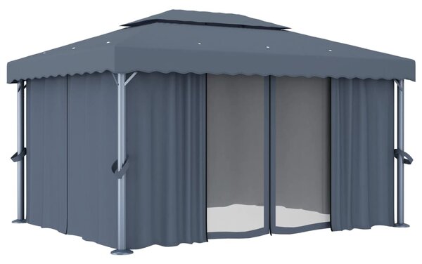 Sjenica sa zastorima i LED svjetlosnim trakama 4 x 3 m antracit - Antracitno siva / 4 x 3 m