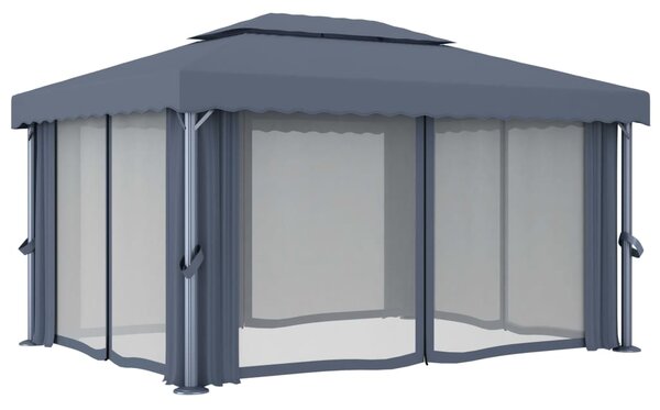 Sjenica sa zastorima i LED svjetlosnim trakama 4 x 3 m antracit - Antracitno siva / 4 x 3 m
