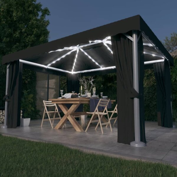 Sjenica sa zastorima i LED svjetlosnim trakama 4 x 3 m antracit - Antracitno siva / 4 x 3 m