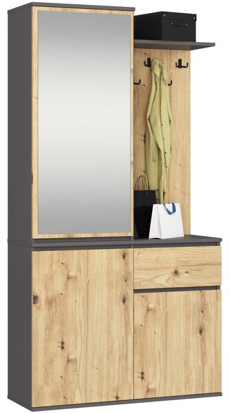 Zondo.hr Set za predsoblje Enteruno (sivi grafit + hrast artisan) (s ogledalom). Akcija -13%. 1128864
