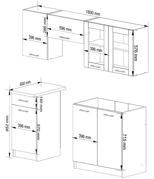 Kuhinjski set 180 cm Ozara B (beton)