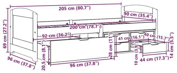 Dnevni krevet s 5 ladica bez madraca "IRUN" crni 90x200 cm - Crna / N/A