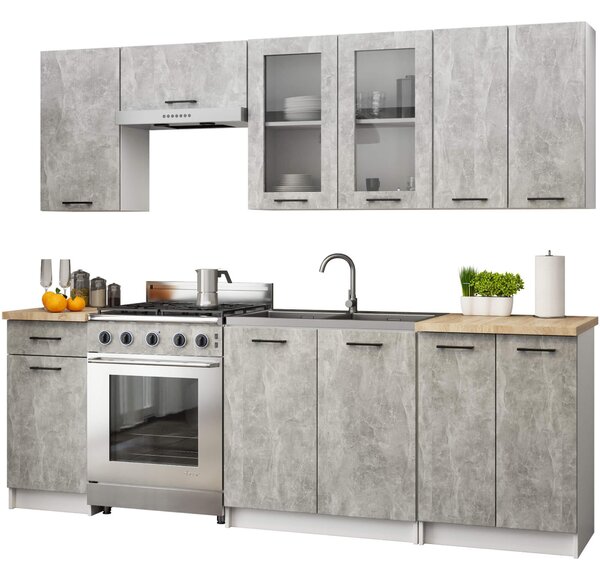 Kuhinjski set 240 cm Ozara II C (bijela + beton)