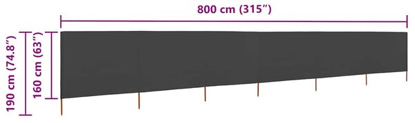 Vjetrobran sa 6 panela od tkanine 800 x 160 cm antracit - Antracitno siva / 800 x 160 cm