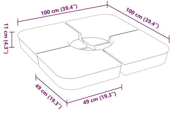 4-dijelni set suncobrana za križni suncobran 100 kg PP - Bijela / N/A