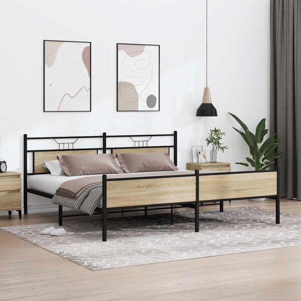 Metalni okvir kreveta bez madraca boja hrasta sonome 193x201 cm - Smeđa / 193 x 201 cm