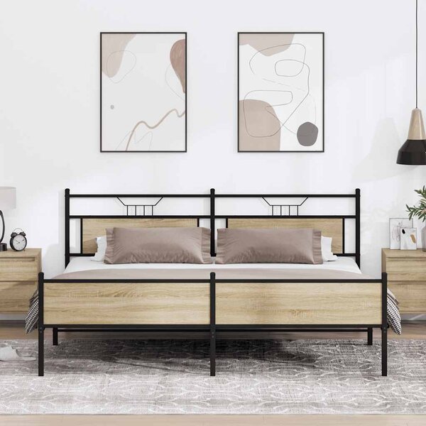 Metalni okvir kreveta bez madraca boja hrasta sonome 193x201 cm - Smeđa / 193 x 201 cm
