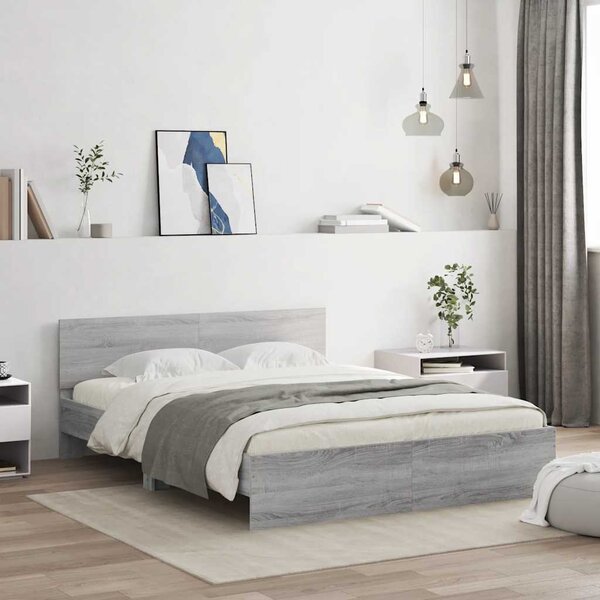 Okvir kreveta s uzglavljem LED siva boja hrasta 150x200 cm - Siva / 150 x 200 cm