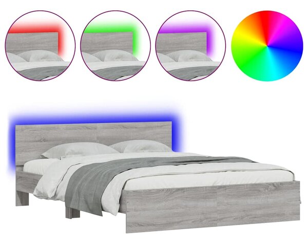 Okvir kreveta s uzglavljem LED siva boja hrasta 150x200 cm - Siva / 150 x 200 cm