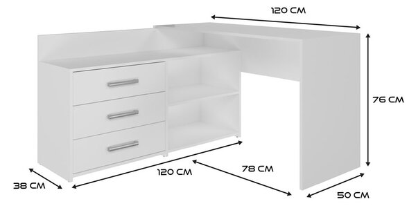 Kutni PC stolić Debio 1 (bijela)