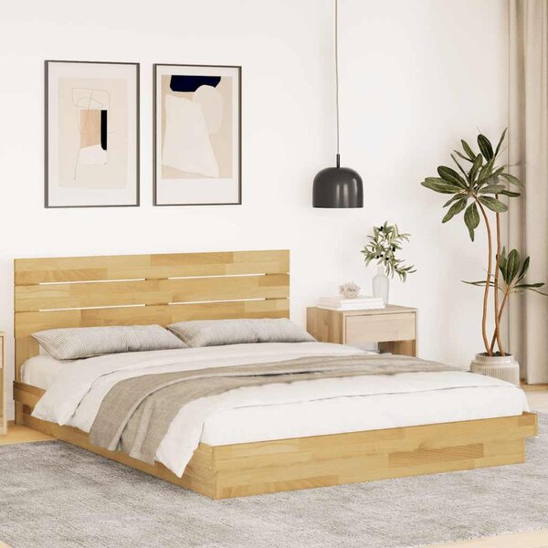 Okvir kreveta uzglavljem bez madraca 150x200 cm puno drvo hrast - Smeđa / 150 x 200 cm