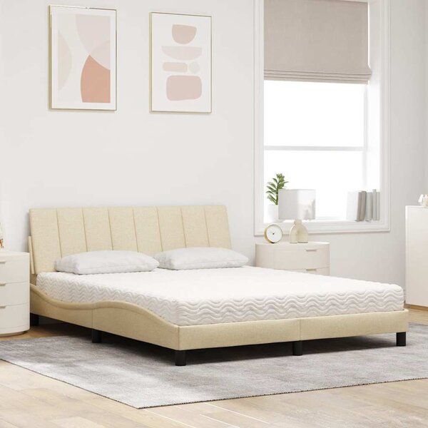 Krevet s madracem Hanko krem 160x200 cm od tkanine - Krema / 160 x 200 cm