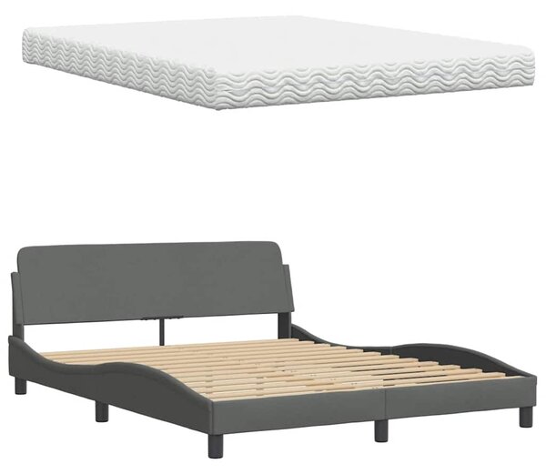 Krevet s madrac svjetlosivi 160x200cm tkanina - Siva / 160 x 200 cm