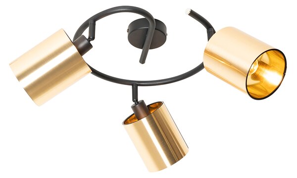 Moderna stropna svjetiljka crna sa zlatnim 3 svjetla - Lofty