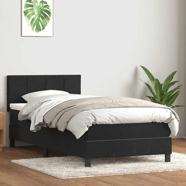 Box spring krevet s madracem crni 90x210 cm baršunasti - Crna / 90 x 210 cm