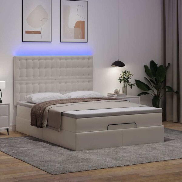 Otomanski krevet s madracima i LED 140x190cm umjetna koža - Bijela / 140 x 190 cm