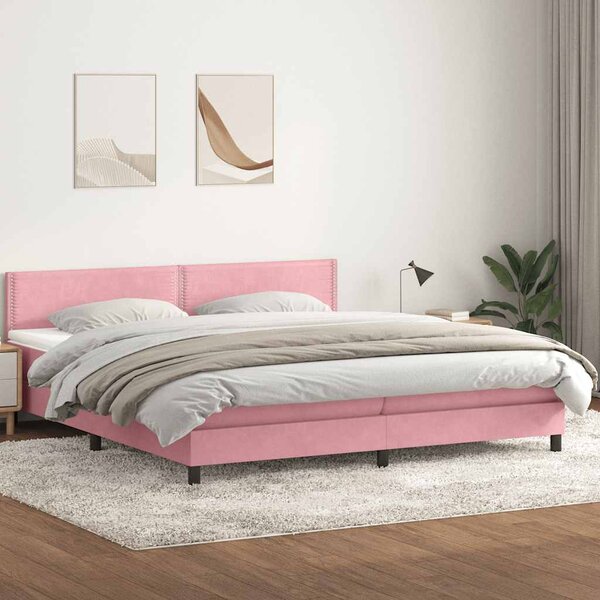 Krevet s oprugama i madracem ružičasti 180x210 cm baršunasti - Ružičasti / 180 x 210 cm