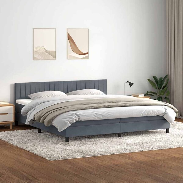 Krevet s oprugama i madracem tamnosivi 180x210 cm baršunasti - Siva / 180 x 210 cm