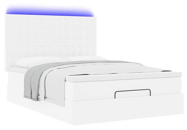 Otomanski krevet s madracima i LED 140x190cm umjetna koža - Bijela / 140 x 190 cm