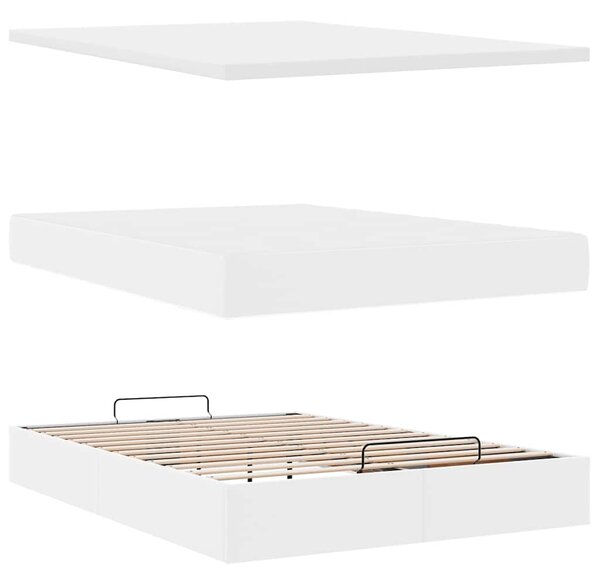 Otomanski krevet s madracima i LED 140x190cm umjetna koža - Bijela / 140 x 190 cm