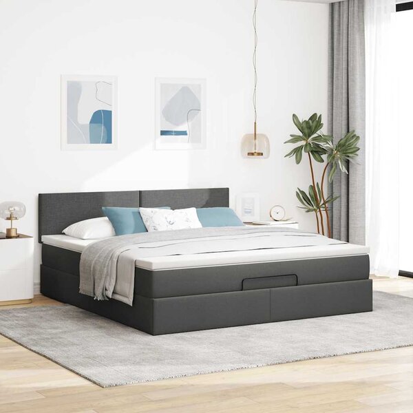 Otomanski krevet s madracem i LED tamnosivi 180x200cm tkanine - Siva / 180 x 200 cm