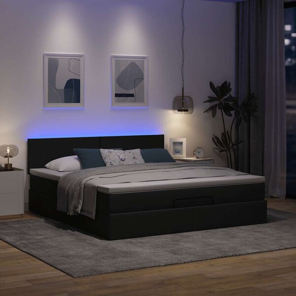 Otomanski krevet s madracem i LED tamnosivi 180x200cm tkanine - Siva / 180 x 200 cm