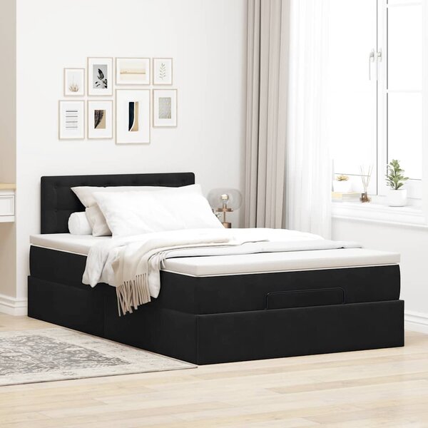 Otomanski krevet s madracem crni 120x200 cm baršunasti - Crna / 120 x 200 cm