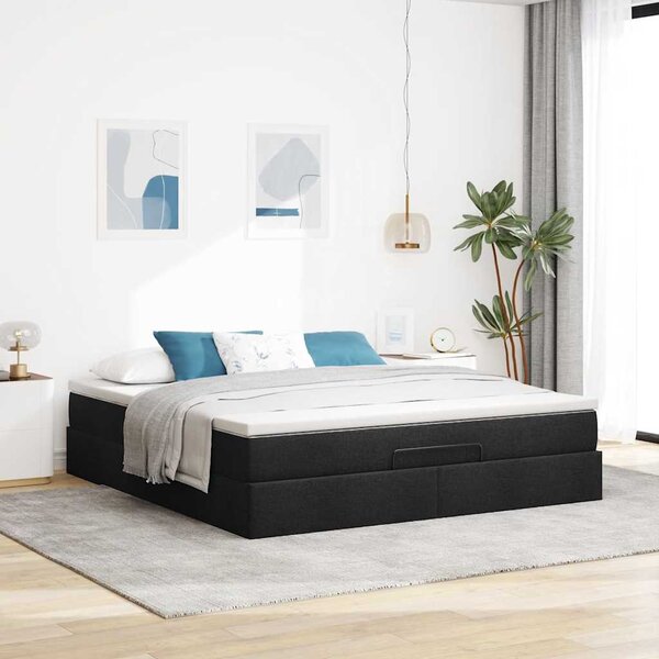 Otomanski krevet s madracem crni 160x200cm od tkanine - Crna / 160 x 200 cm