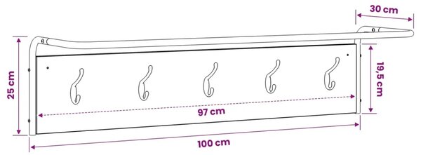 Vješalica za kapute Zidne Hrast sonoma 100 x 30 x 25 cm - Hrast sonoma 100 x 30 x 25 cm