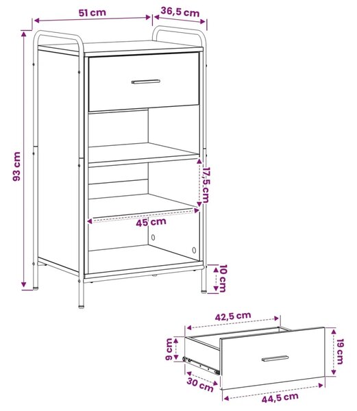 Ormar za cipele 51 x 36 5 x 93 cm Konstruirano drvo Crni hrast - Crni hrast 51 x 36 5 x 93 cm 1 ladica i 3 police