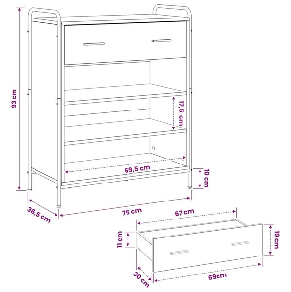 Ormar za cipele 76 x 36 5 x 93 cm Konstruirano drvo - Hrast sonoma 76 x 36 5 x 93 cm 1 ladica i 3 police