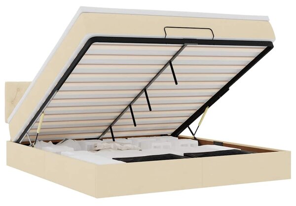 Otomanski krevet s madracem i LED krem 160x200cm tkanine - Krema / 160 x 200 cm