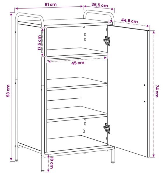 Ormar za cipele 51 x 36 5 x 93 cm Konstruirano drvo Crni hrast - Crni hrast 51 x 36 5 x 93 cm 4 etaže s vratima