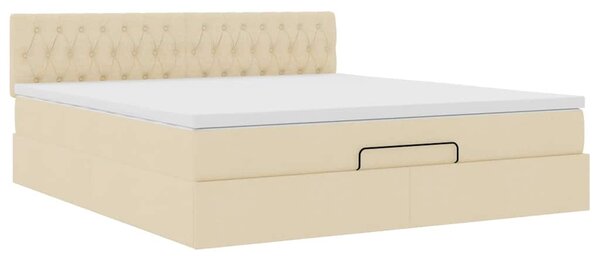 Otomanski krevet s madracem i LED krem 160x200cm tkanine - Krema / 160 x 200 cm