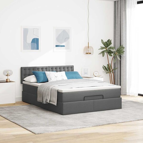 Otomanski krevet s madracem i LED tamnosivi 140x190 cm tkanine - Siva / 140 x 190 cm