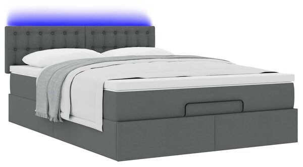 Otomanski krevet s madracem i LED tamnosivi 140x190 cm tkanine - Siva / 140 x 190 cm