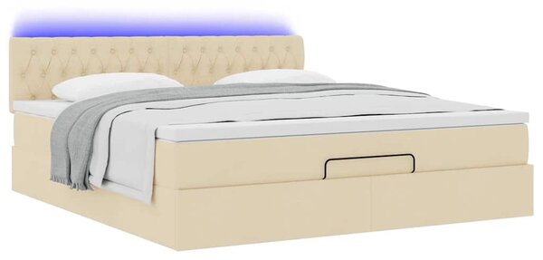 Otomanski krevet s madracem i LED krem 160x200cm tkanine - Krema / 160 x 200 cm
