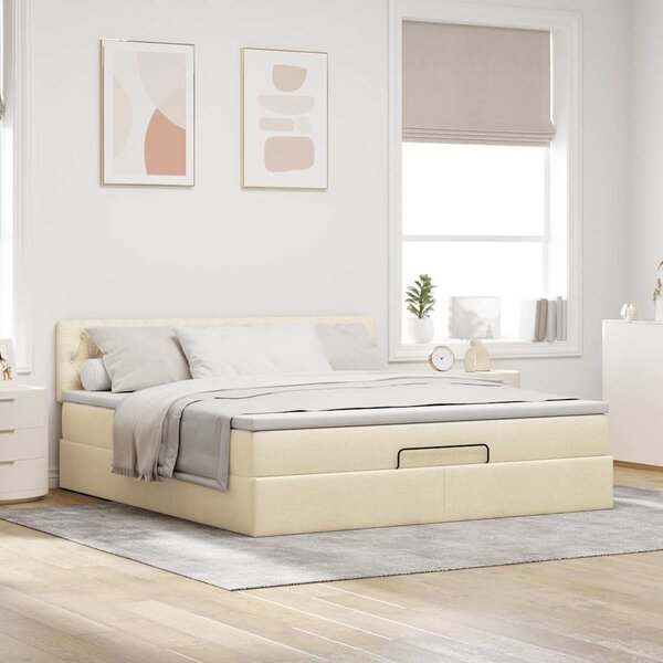Otomanski krevet s madracem i LED krem 160x200cm tkanine - Krema / 160 x 200 cm