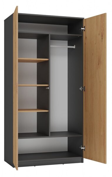 Ormar za garderobu Musecalo 3 (antracit + hrast artisan)