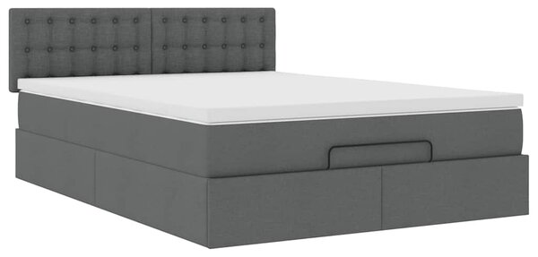 Otomanski krevet s madracem i LED tamnosivi 140x190 cm tkanine - Siva / 140 x 190 cm